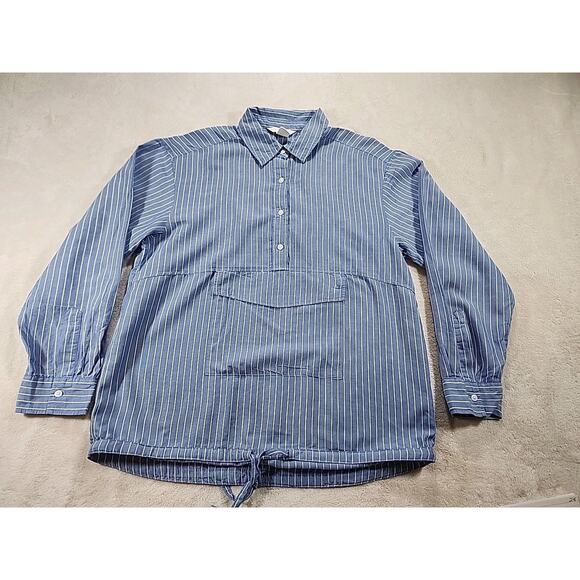 H&M‎ Women's Navy White Striped Lightweight Oversized Popover Blouse.  Size XS - Picture 1 of 7